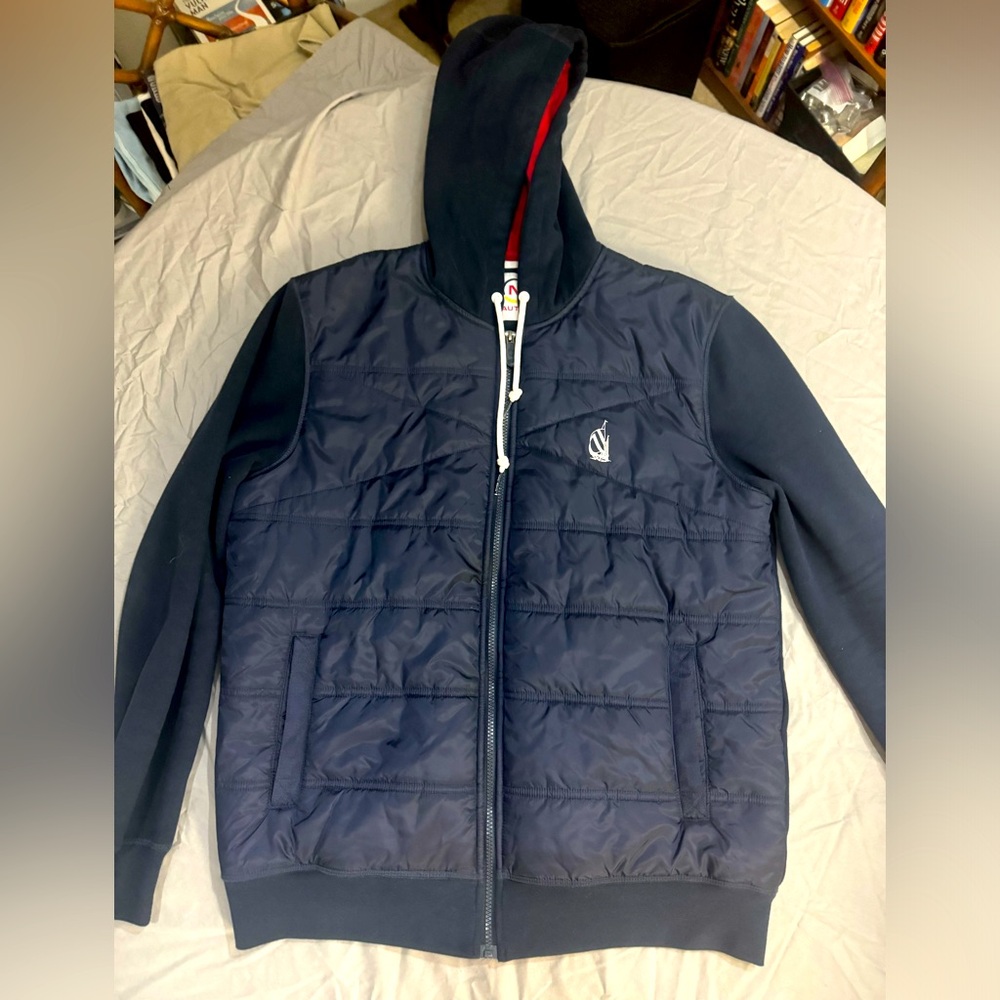 Nautica Hooded Full-zip Jacket in Blue and Red, Size Large